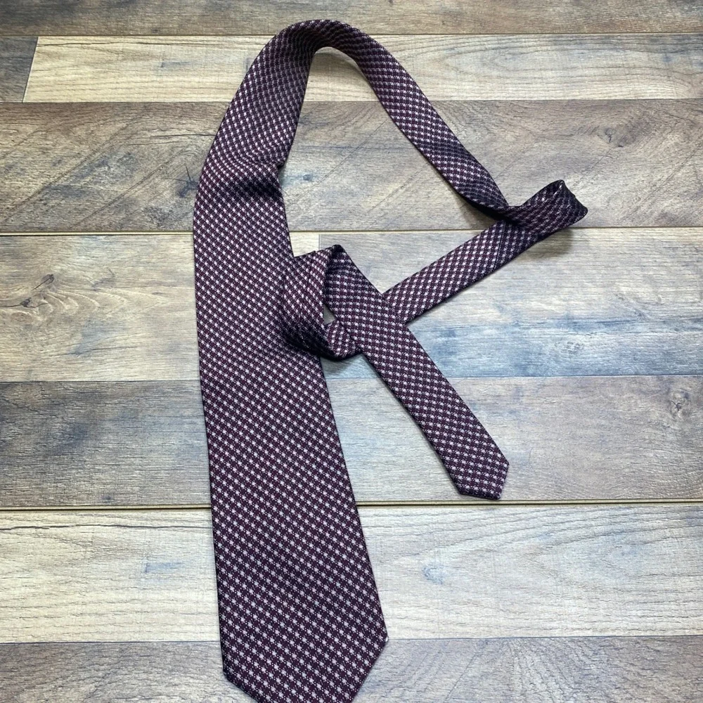 Hiroko Koshino Homme Tie Mens OS Burgundy Silk Geometric Pattern Formal Business